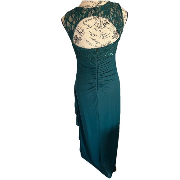 Women's Junior Morgan & Co Teal Dress Size 5/6 Mermaid Ruched Formal Romantic - Picture 7 of 7